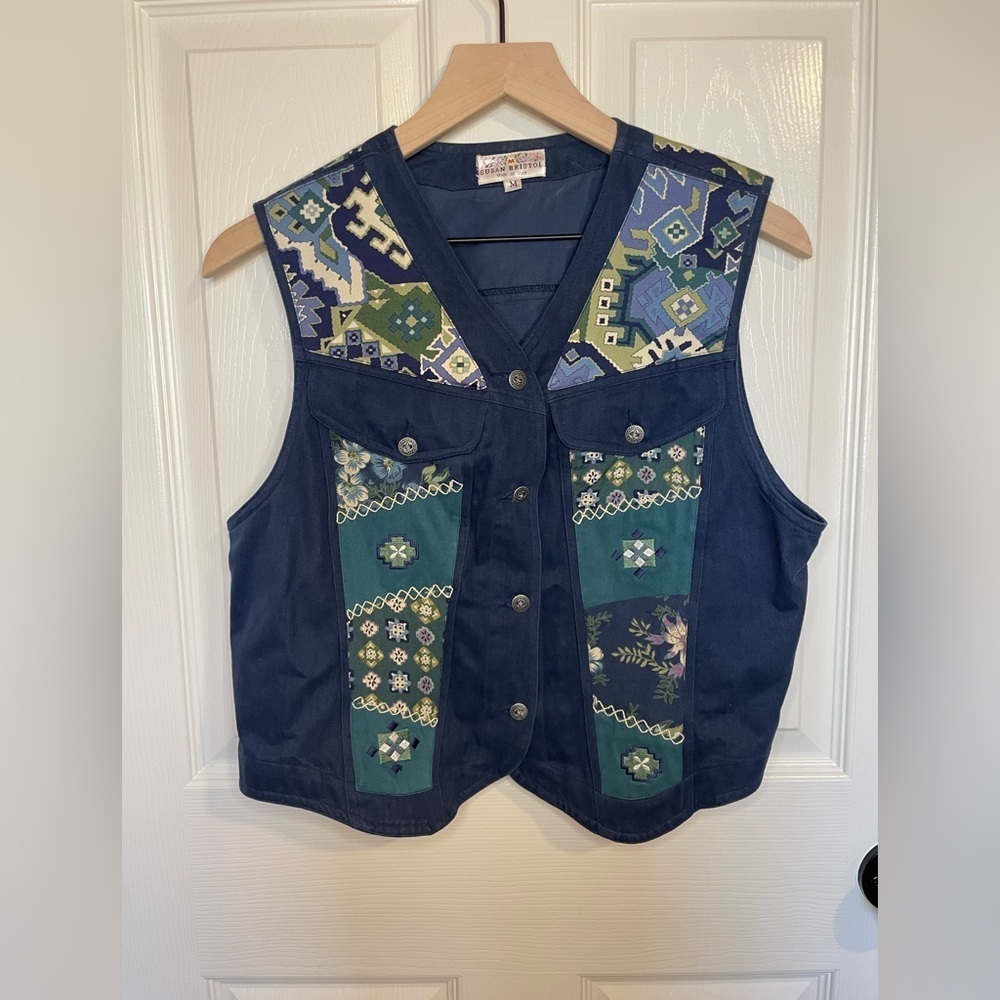 Vintage Susan Bristol 100% Cotton Patchwork Floral Geometric Vest - Picture 1 of 6